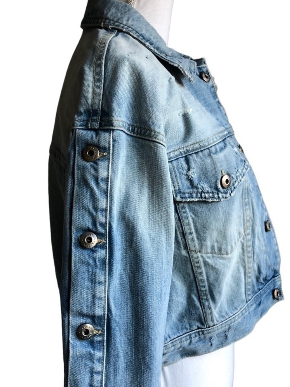 Jonathan Simkhai NWT Distressed Denim Jacket Button Sleeve XS - Picture 8 of 9